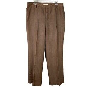 Merona Linen Trousers Women 14 Career Lined Brown Straight Leg Sm Thin Stripe